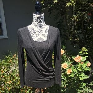 Dark Grey charcoal faux-wrap top